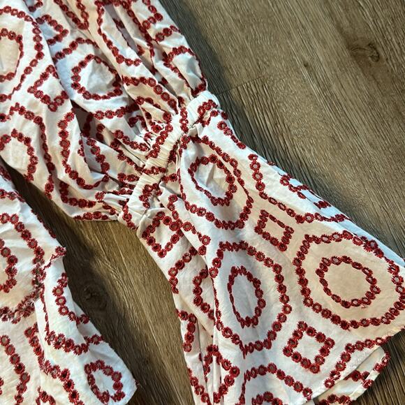 ALEXIS Off The Shoulder Red & White Embroidered Eyelet Top - Picture 4 of 6
